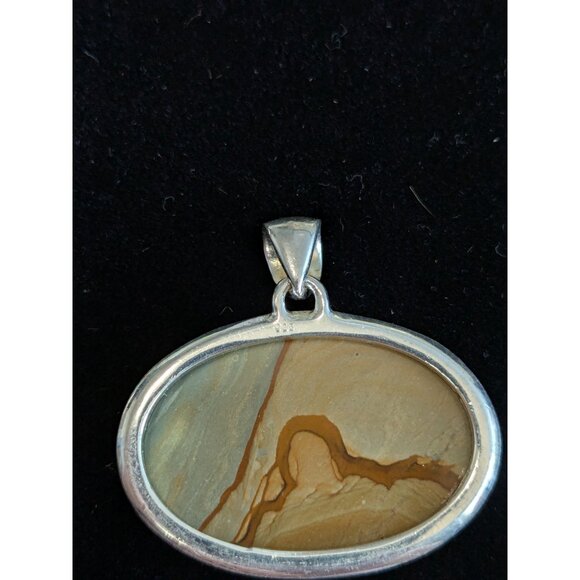 Landscape Jasper Pendant 925 Sterling Silver Oval Design - Picture 7 of 9